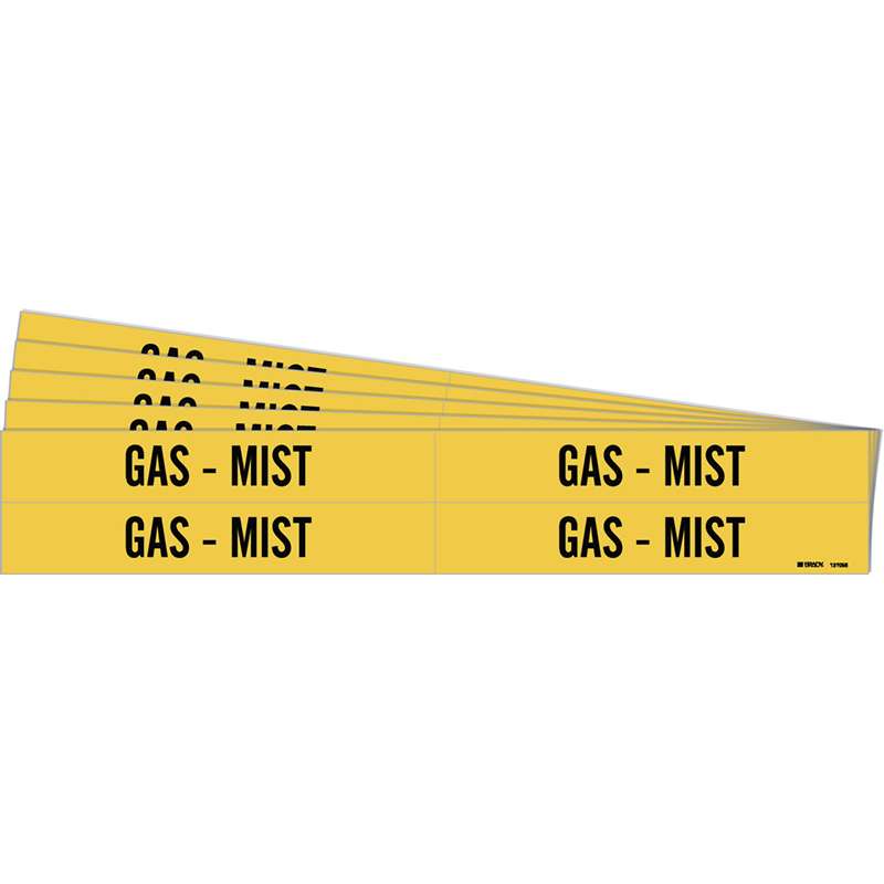 GAS - MIST Pipe Marker Style 4 Black on Yellow 4 per Card, 5 PK